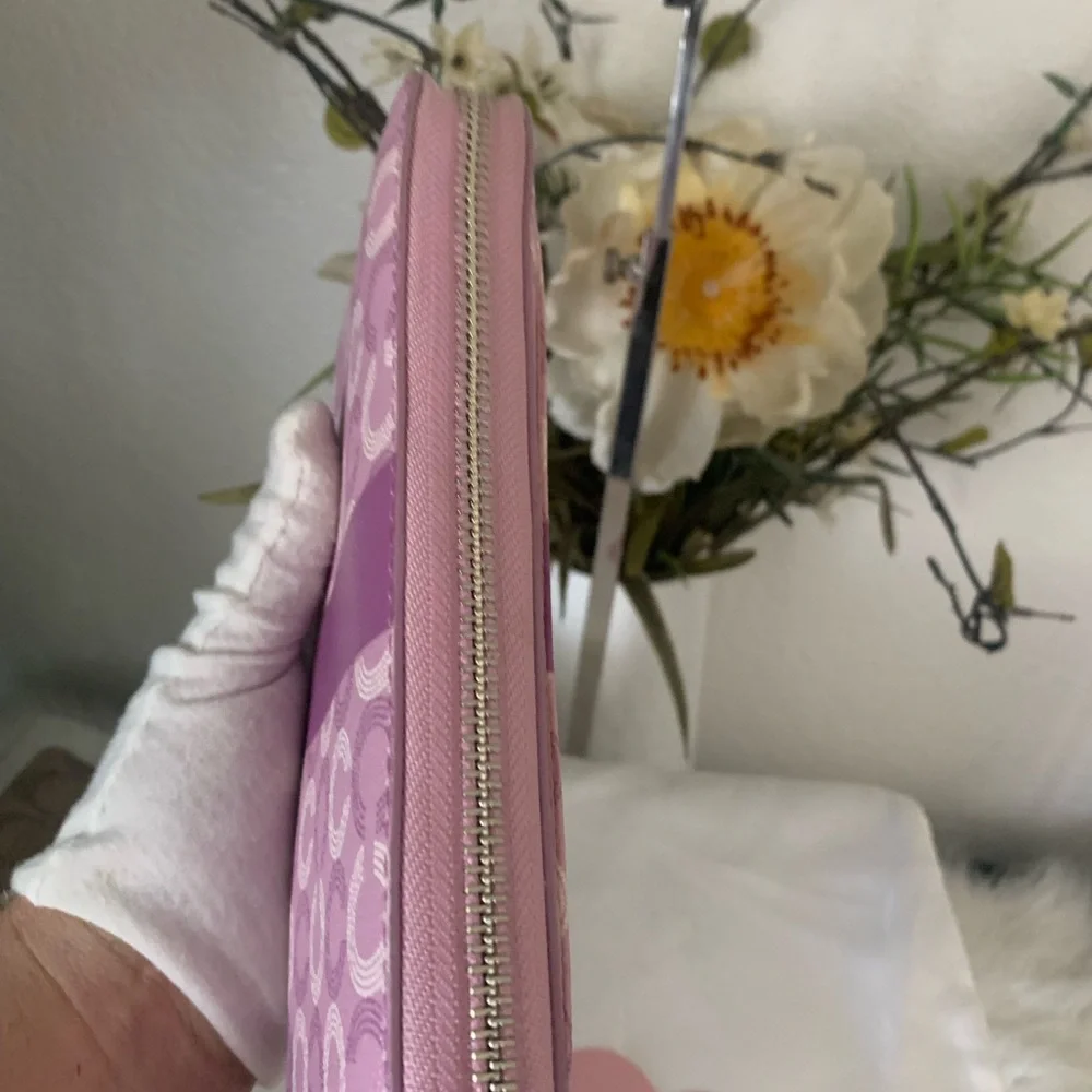 Y2K Coach Long Accordion Signature Lavender and White Wallet